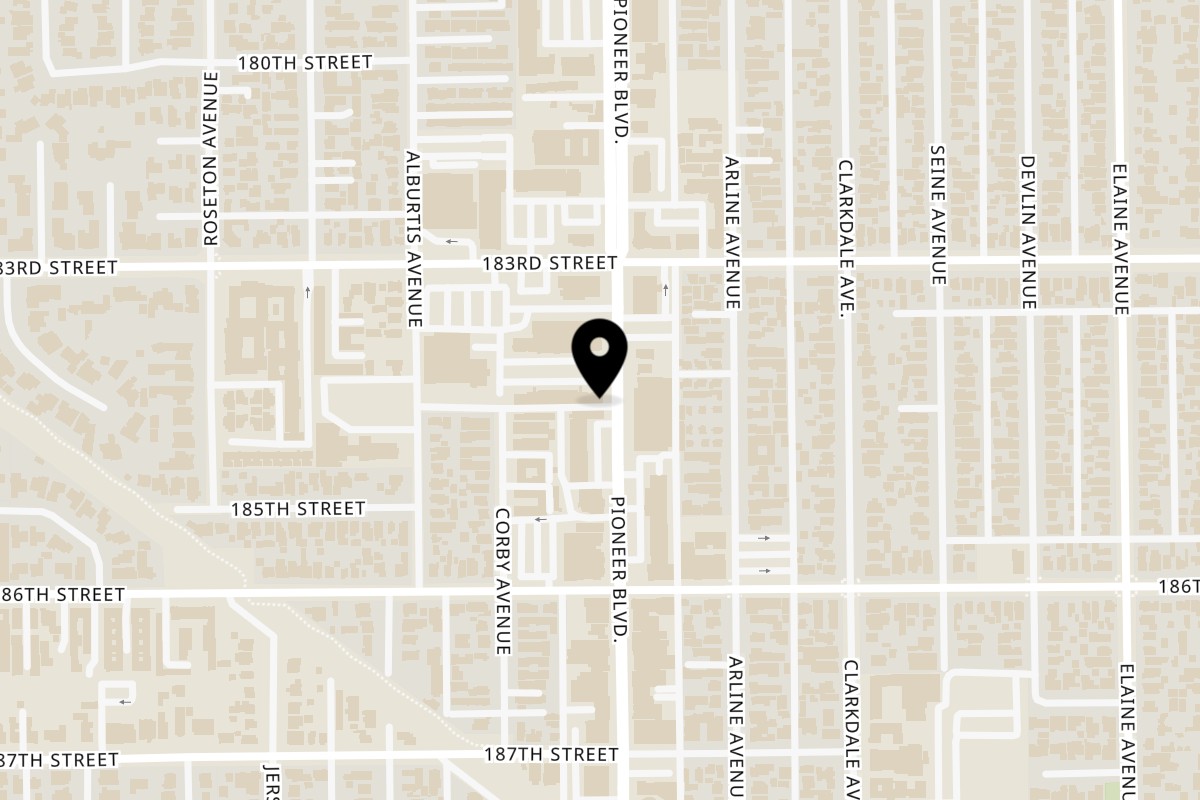 Map showing the location of Paratha Grill on 18383 Pioneer Blvd in Artesia